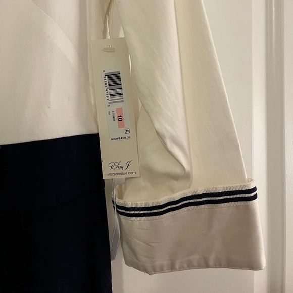 Eliza J Navy and White Pleated Skirt Ruffle Dress - Picture 7 of 10